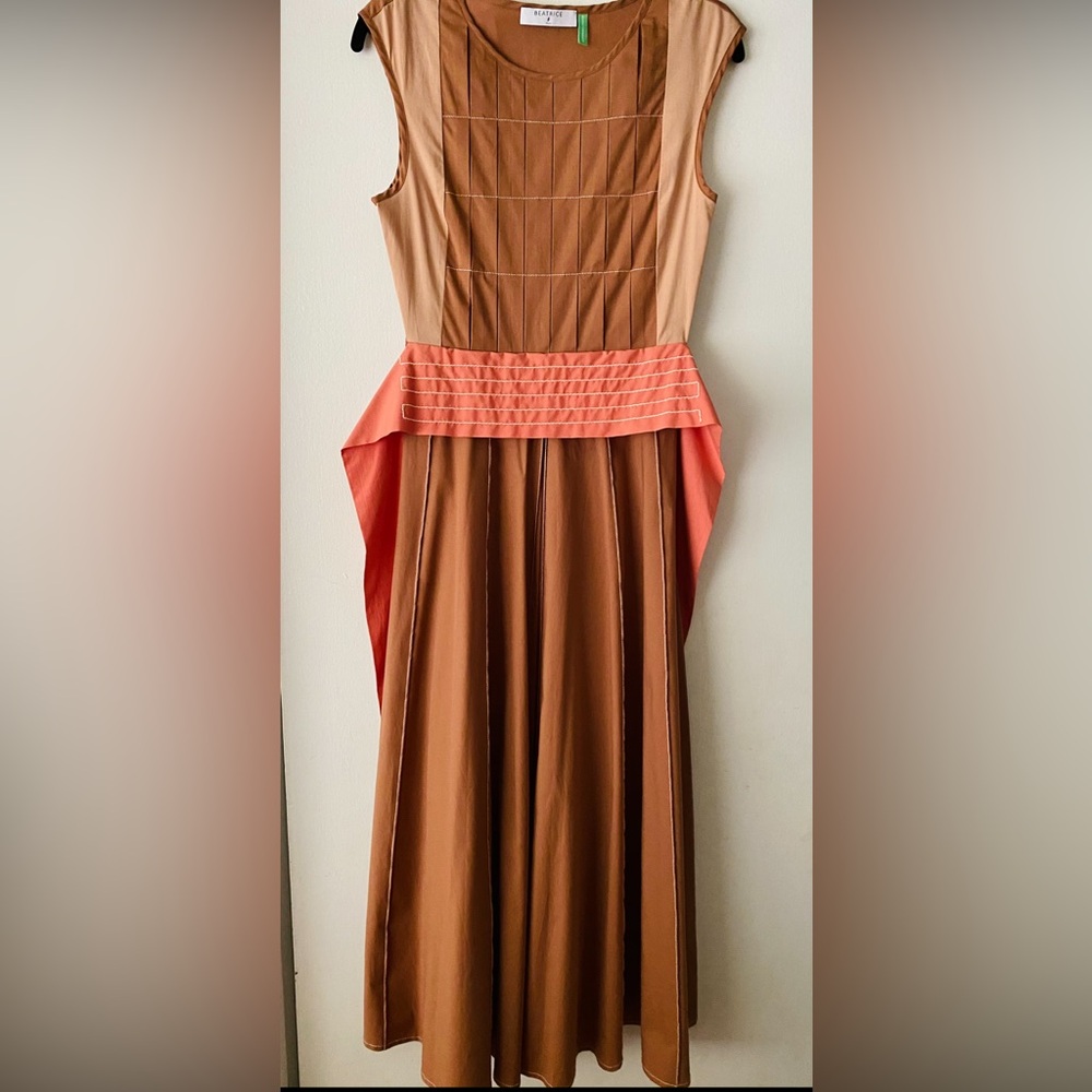 Beatrice Valenzuela Tan and Coral Midi Dress